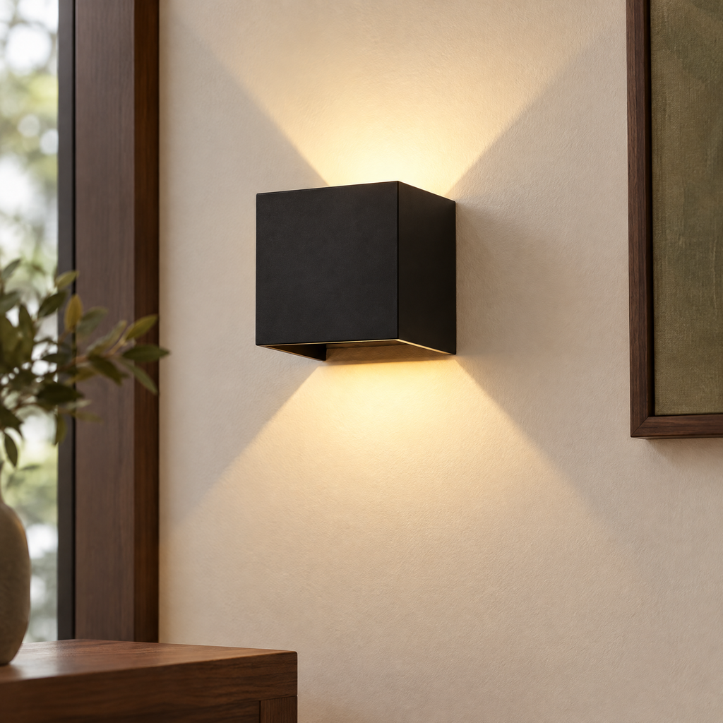 Coda Cube Wall Light in black - room view