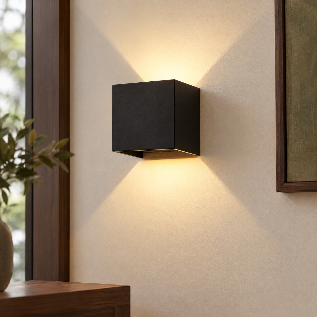 Coda Cube Wall Light in black - room view