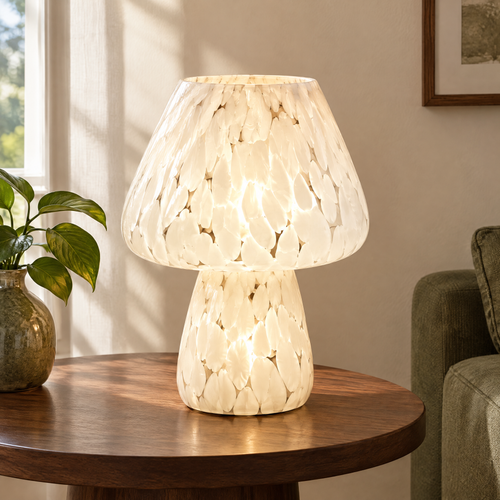 Alba Glass Table Lamp in white mottled - room view