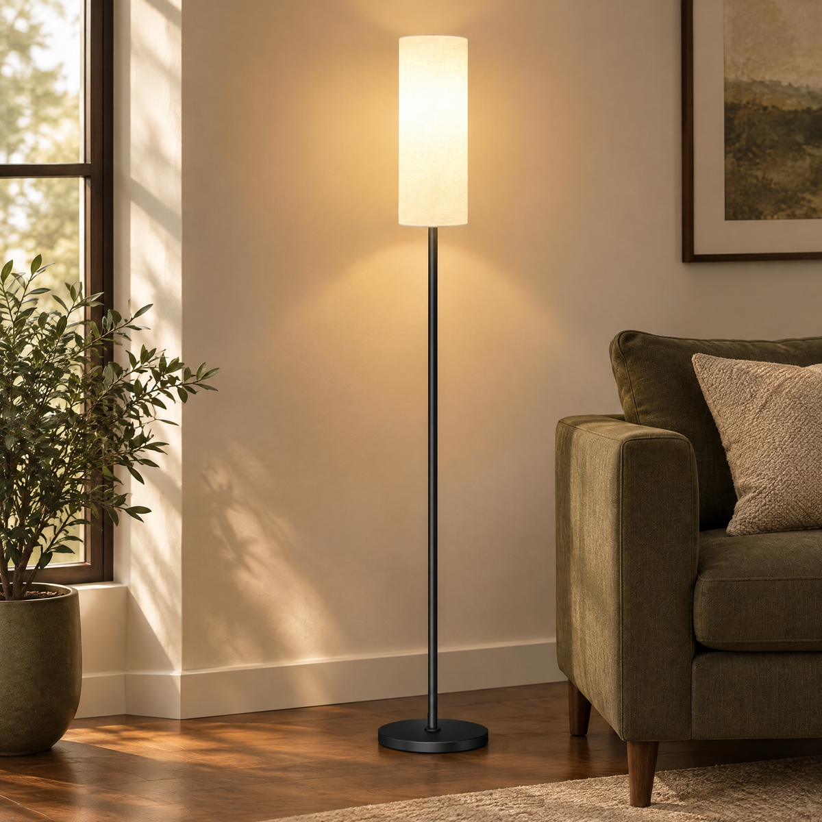 Sable Column Floor Lamp in black / cream - room view