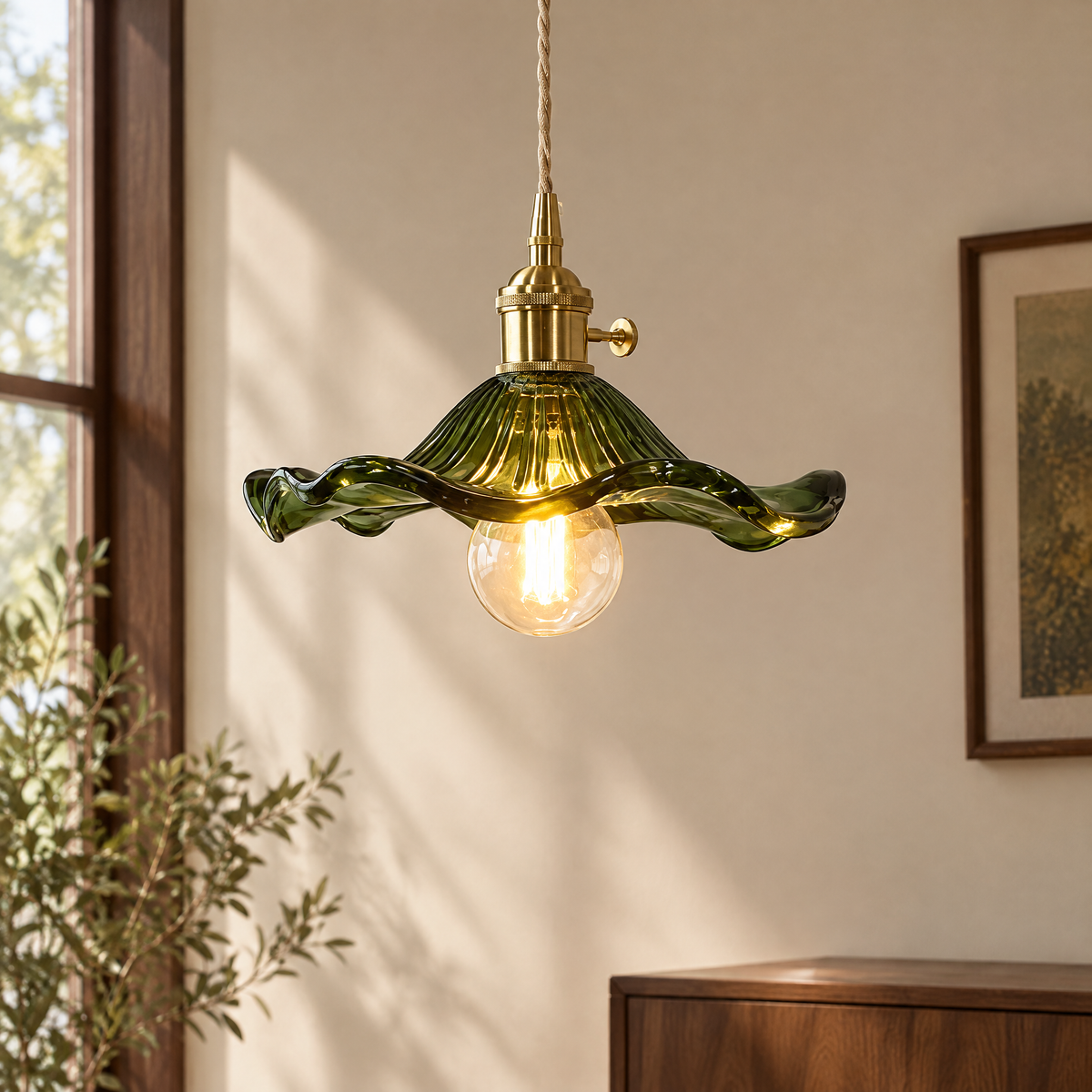 Fiora Glass Pendant in green - room view