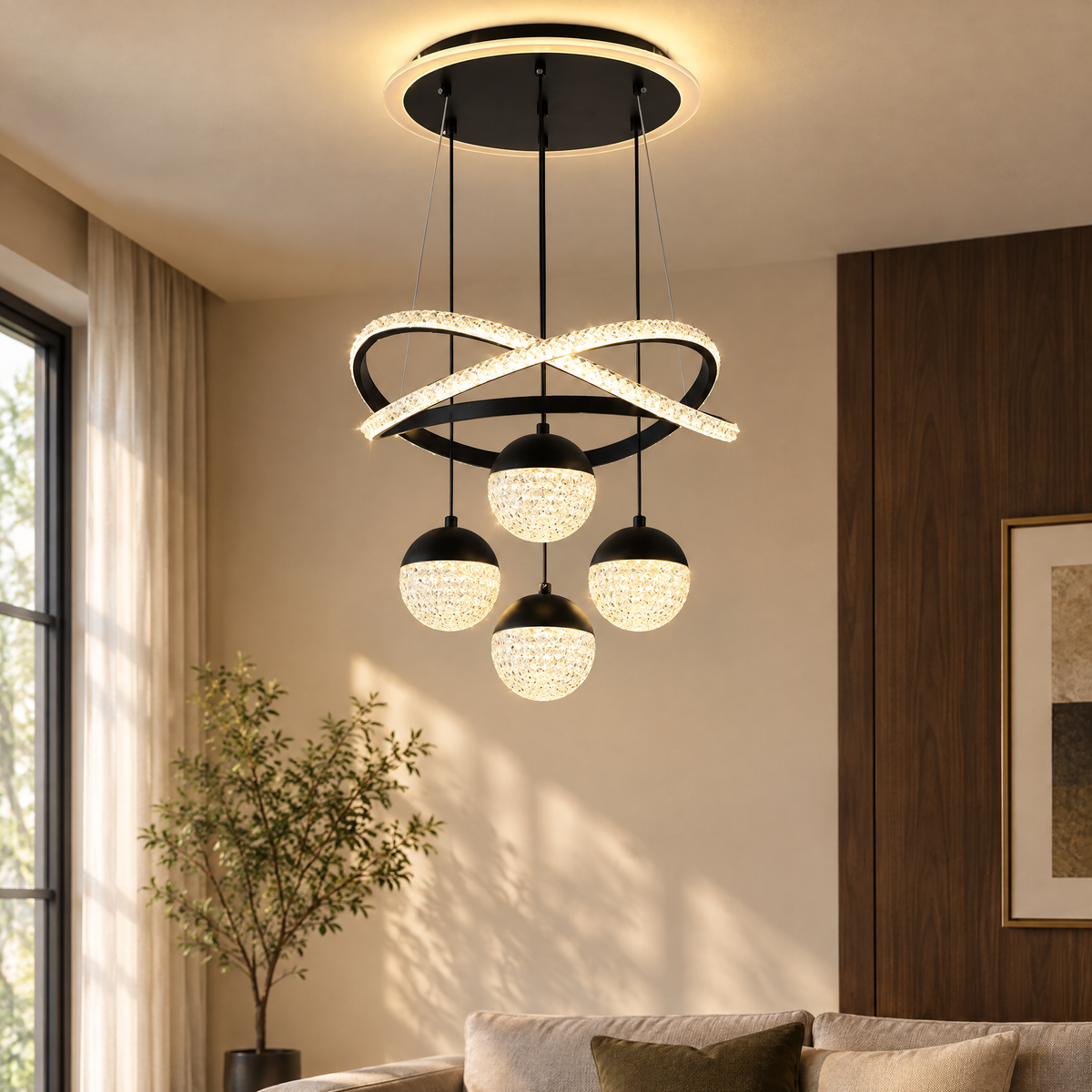 Lyra Orbital Pendant in black - room view