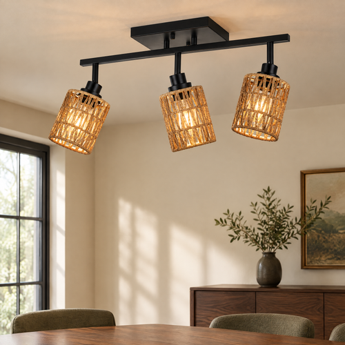 Arden Woven Ceiling Light in natural / black - room view