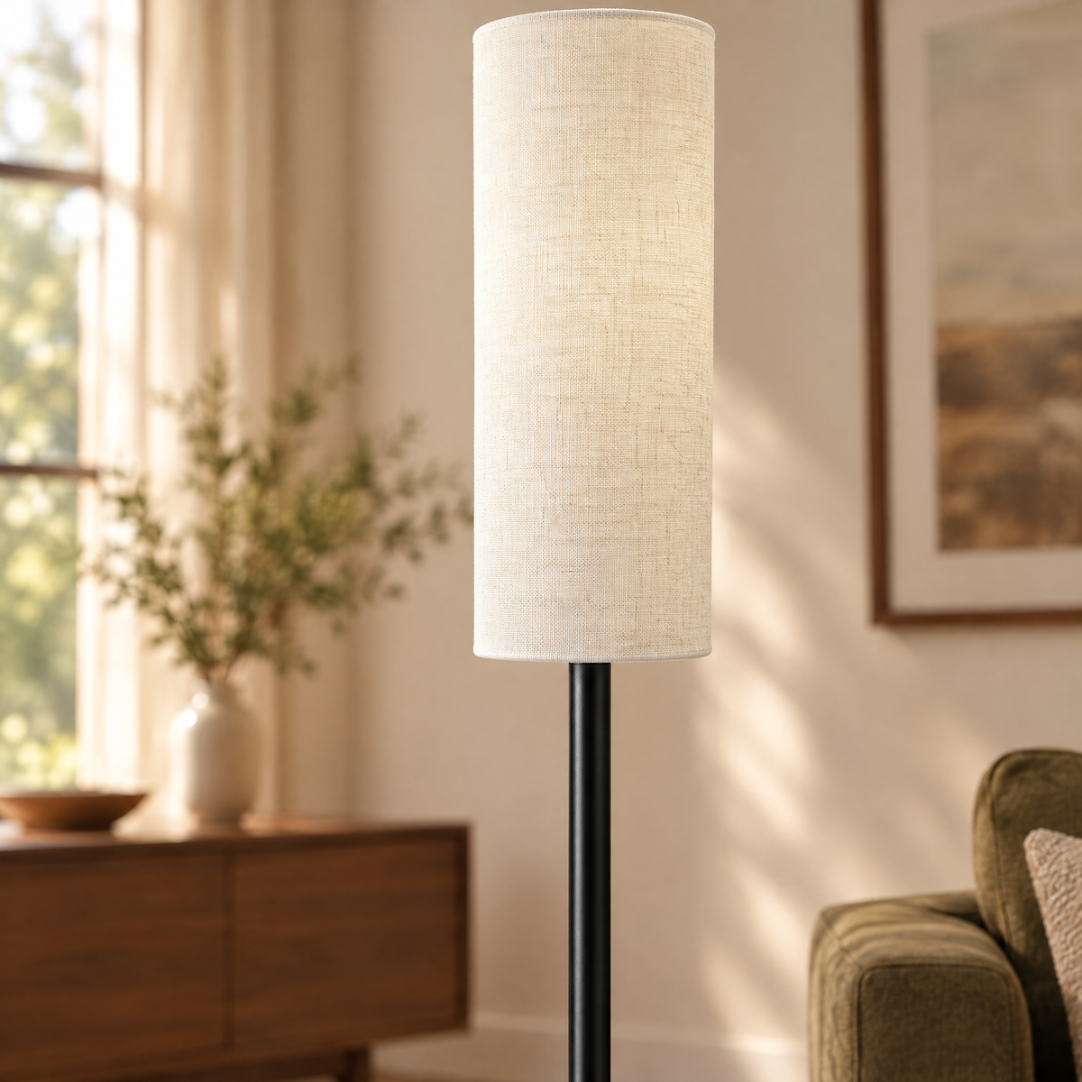 Sable Column Floor Lamp in black / cream - material and construction detail