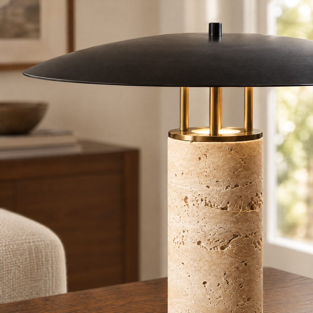 Tobin Stone Table Lamp in beige / black - material and construction detail