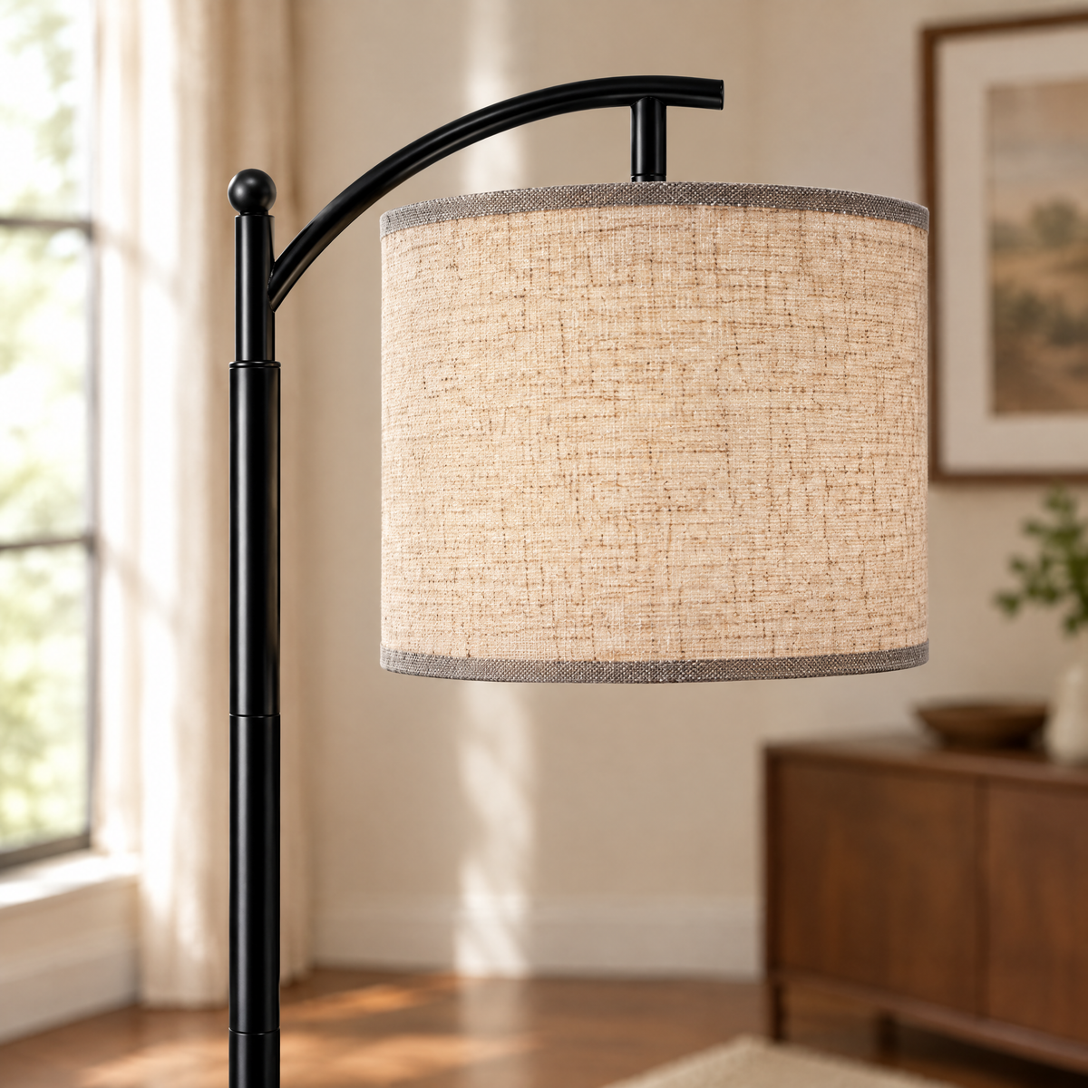 Rowan Shade Floor Lamp in black / natural - material and construction detail