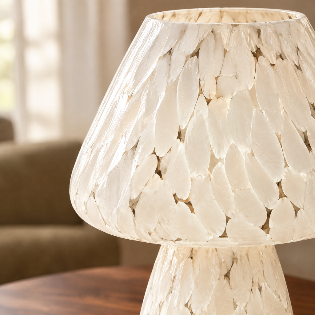 Alba Glass Table Lamp in white mottled - material and construction detail
