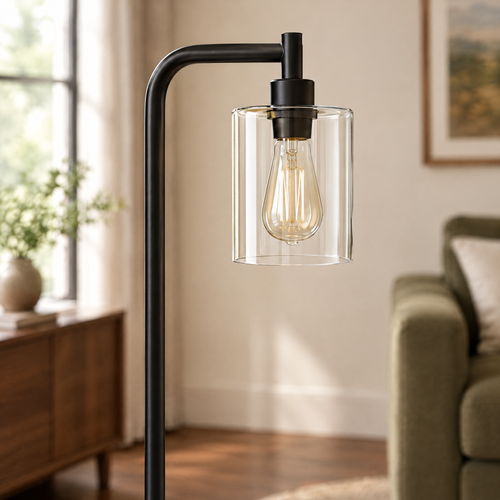Alden Glass Floor Lamp in black - material and construction detail