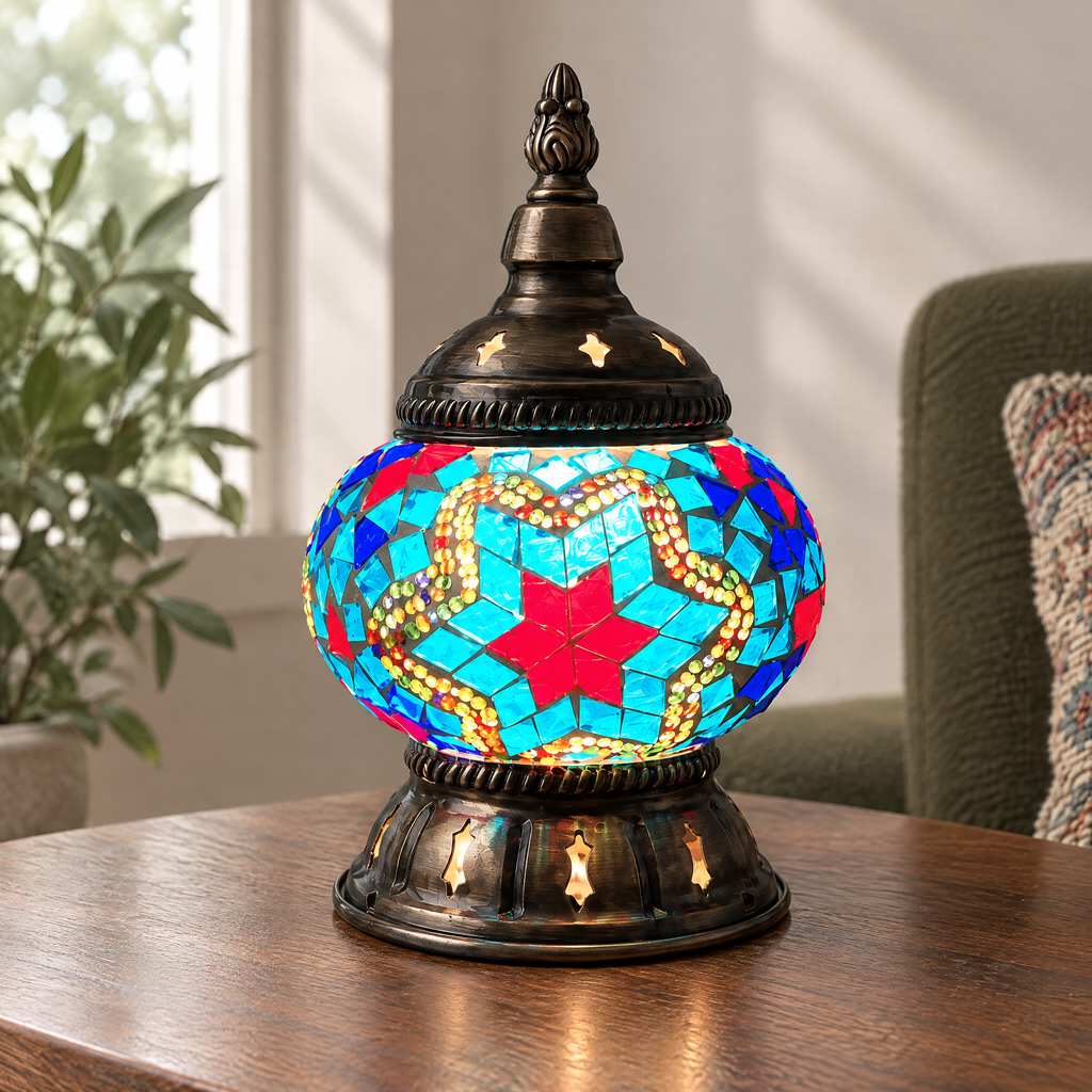 Mira Mosaic Table Lamp in sky blue multicolor - material and construction detail