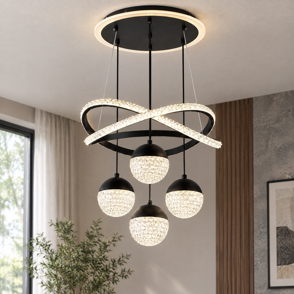 Lyra Orbital Pendant in black - material and construction detail